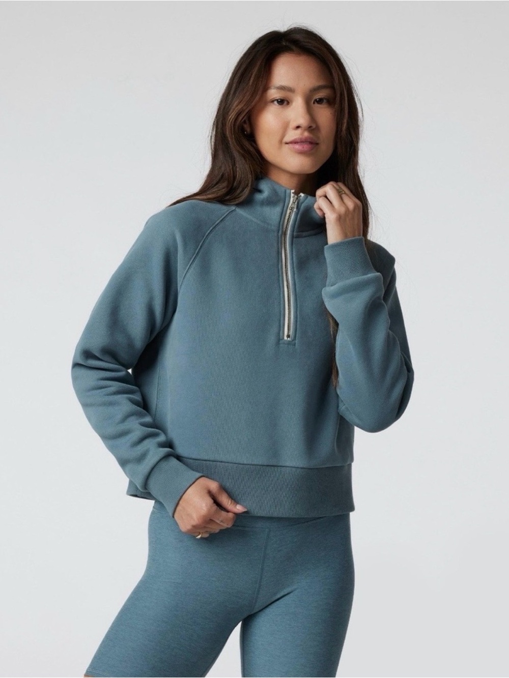 Vuori Restore Half Zip Hoodie in Smoke Blue
